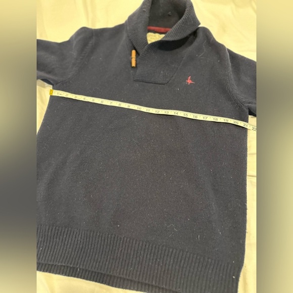 Jack Wills Men’s Wool XL Navy Blue Shawl Collar Pullover Sweater W/ Elbow Patch. - Picture 4 of 11